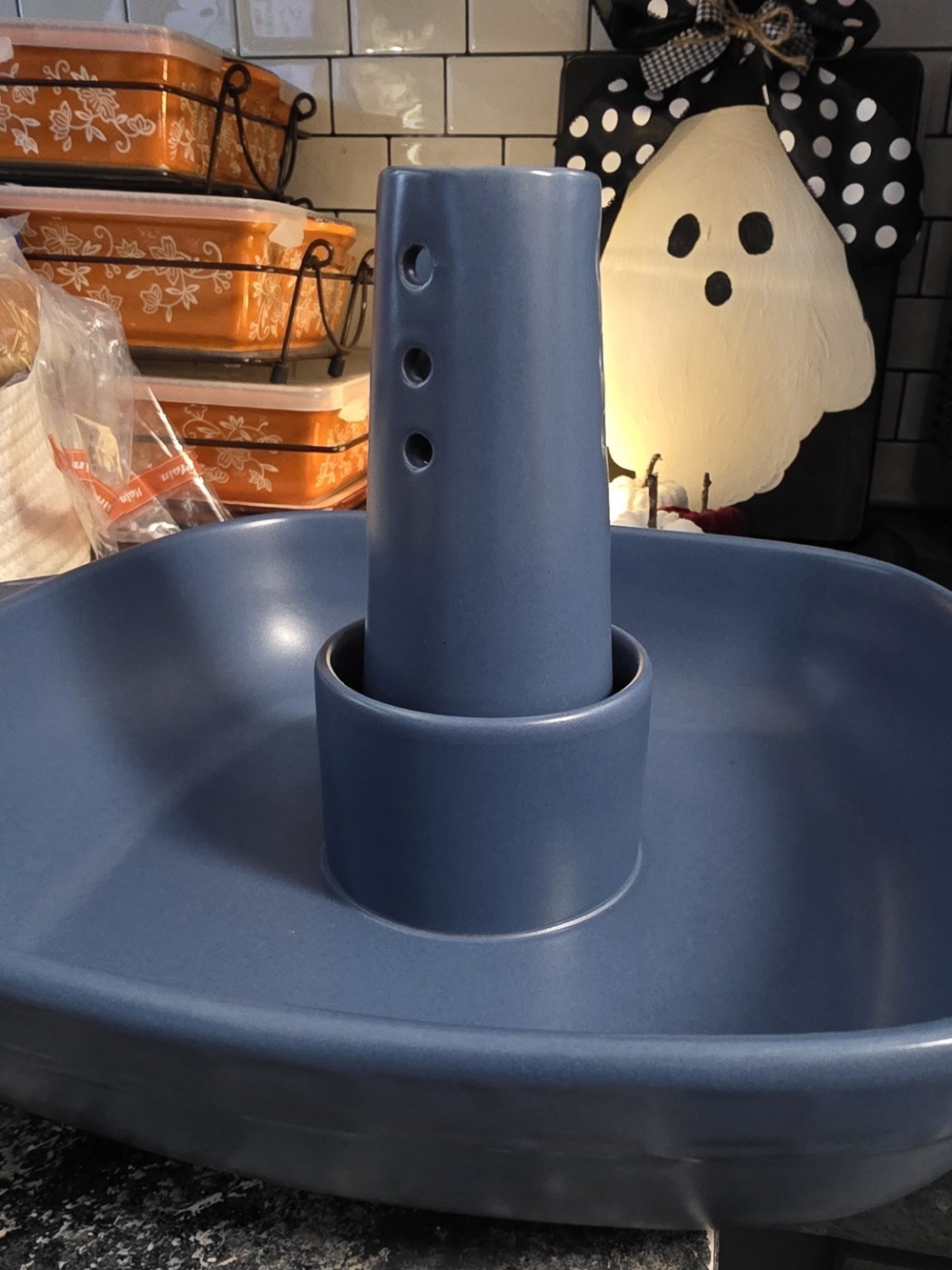 NEW Blue Jean Chef Stoneware Vertical Chicken Roaster 12” Blue